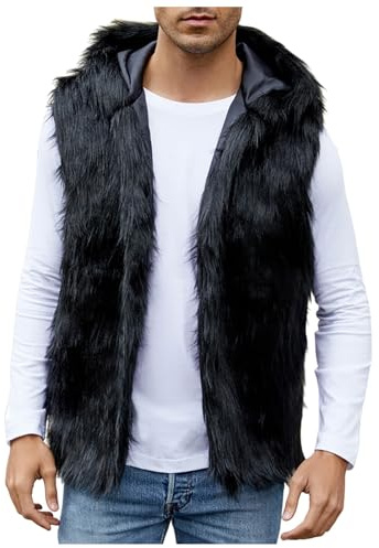 Generisch Gilet in pelliccia sintetica da uomo, caldo, in pelliccia, invernale, foderato, in peluche, per le mezze stagioni, cardigan, gilet funzionale in finta pelliccia, senza maniche, O nero., S