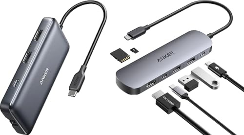 Anker USB C Hub, 7-in-1 Multi-Port USB Adapter for Laptops & Laptop Docking Station Dual Monitor, 8-in-1 USB C Hub