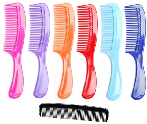 LUXXII - (6 Pack) 8 Colorful Styling Essentials Round Handle Comb Hair Combs and (1 Pack) 5 Favorict Pocket Comb (A)