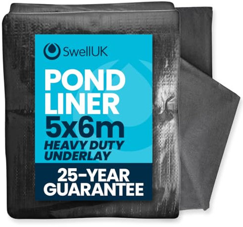 Swell UK 5m x 6m Pond Liner | 25-Year Guarantee | Heavy Duty Underlay | UV Resistant | Garden Fish Ponds
