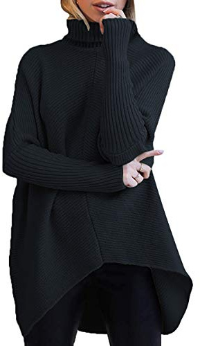 ANRABESS Womens Oversized Turtleneck Batwing Long Sleeve Casual Cozy Baggy Knit Pullover Tunic Sweater 2025 Fall Outfits Black X-Large
