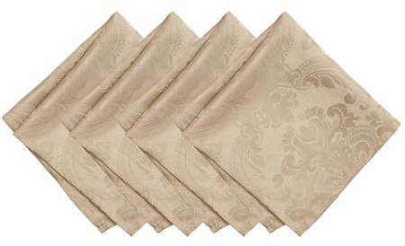Elrene Home Fashions Caiden Elegance Damask Waterproof, Stain & Wrinkle Resistant Fabric Napkins (Set of 4), 17 x 17, Taupe
