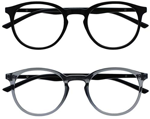 OPULIZE Met Lesebrille 2er Pack Schlank Runder Rahmen Federscharniere Kratzfest Schwarz Transparent Grau Herren Damen RR60-17 +3.50