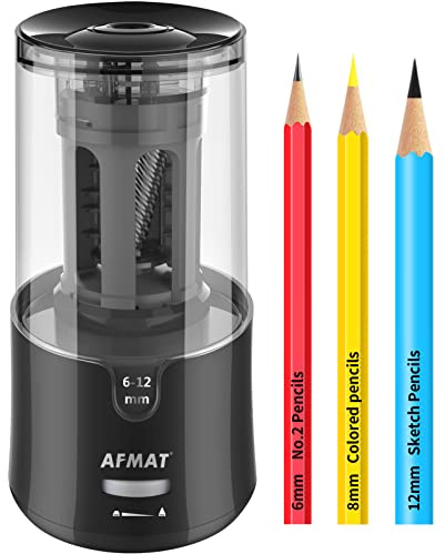 AFMAT Electric Pencil Sharpener - Auto Stop, Super Sharp & Fast, Plug in Pencil Sharpener for 6-12mm No.2/Colored Pencils - Classroom/Office/Home PS92