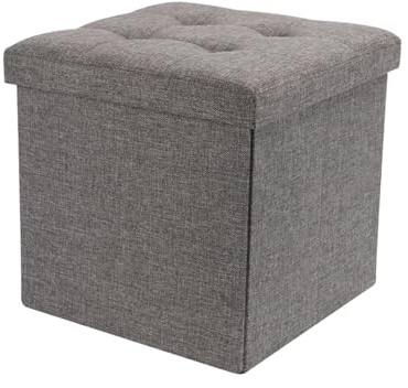 Dripex Small Folding Ottoman Storage Box Toy Chest and Footstool Grey Ottoman Storage Box Linen Fabric, 40L Capacity, Comfy Sponge Bench Space Saving (38 x 38 x 38 cm)…