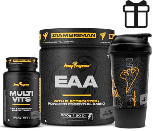 BigMan | EAA + Electrolytes (LIMON) 300Gr + Multivis 30 caps + Shaker PRO REGALO | Amonoacidos Essenciales | Recuperación Muscular | Deportes Resistencia | Fuerza | Isotonico