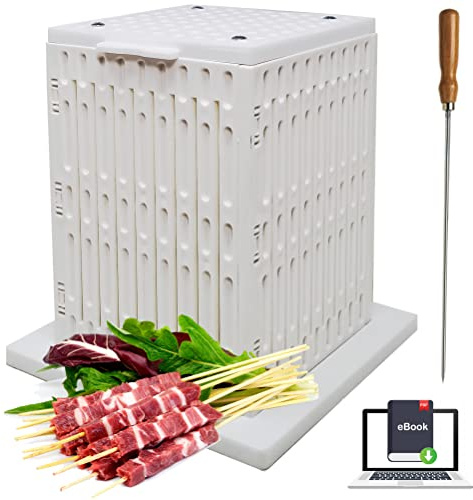 Cubo para brochetas, 64 unidades, para la fácil producción de asados, pinchos para carne, pescado, frutas, kebabs