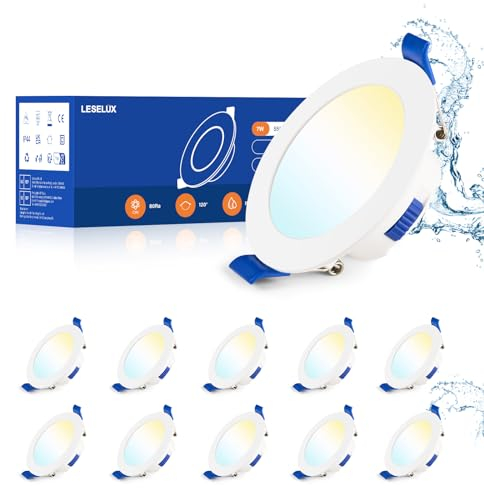 Leselux Spot LED Encastrable Dimmable, 10 x 7W Spot LED Extra Plat Blanc Chaud 3000K Blanc Neutre 4000K Blanc Froid 6500K, Trou 68-75mm, Spots Encastrés Salle de Bain IP44 pour Salon Cuisine Chambre