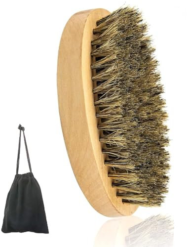 Beard Brush for Men Boar Bristle Hair BrushbartBrush Men Wooden comb Travel Daily Beard Care with Storage Bag For Softer Beard