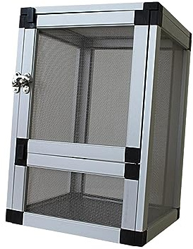 Folpus Reptiles Habitat Air Screen Cages Portable with Door and Latch Reptile Cage Breeding Box for Spiders Crickets Turtle Small Animal Gecko, Silver