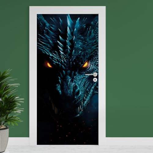 Finest Folia Türfolie 90x200 cm Türtapete Türposter Folie für Tür Wohnzimmer Kinderzimmer Küche Türaufkleber Bad Aufkleber selbstklebend TF03 (11 Black Dragon)
