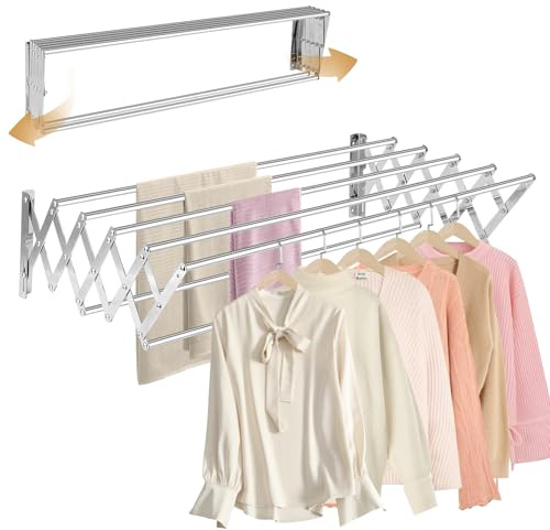 XL-31.5 Wall Mounted Clothes Drying Rack, 130 LBS Large Capacity Rustproof Retractable Clothes Rack, Collapsible Drying Rack Easy to Install with 7 Drying Rods, Space Saving for Laundry-White