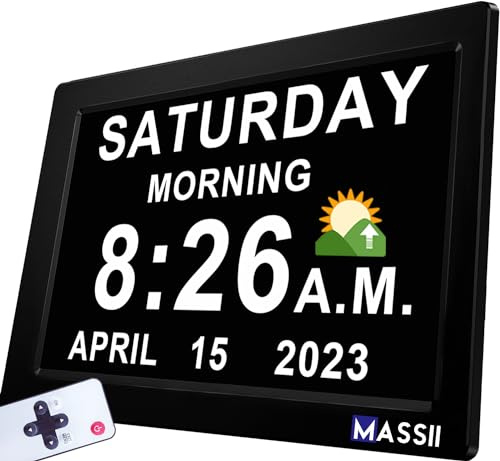 Upgraded 11.5 Large Clock with Voice Talking Date and Time, 27 Alarms Custom Reminders, Sleep Trainer, Large Number, Auto DST, 10 Levels Night Dimmer, Digital Calendar Clock for Elderly, with Remote