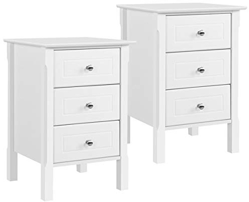 Yaheetech Bedside Tables Set of 2, Wooden Nightstand with 3 Storage Drawers, Sturdy Modern Cabinet for Bedroom Living Room Hallway, 40x40x60cm, White