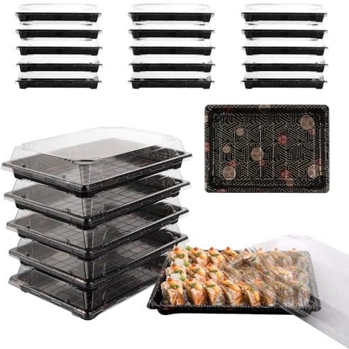 LOPYXBR Boîtes de repas réutilisables - 25,5 x 18,5 x 5 cm - Lot de 30 - Couvercle inclus - Pour sushis, sandwichs, fruits et plats