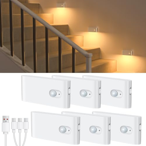 WILLED Luce con Sensore di Movimento da Interno, Caricabile USB Luce Notturna Bambini con 3 Modalità (Auto/ON/OFF), per Armadietto, Scale, Cucina, Corridoi, Camera e Bagno, 6 Pezzi