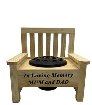 Mum & Dad Wooden Memorial Bench with Flower Insert Pot Graveside Crematorium Plaque Garden