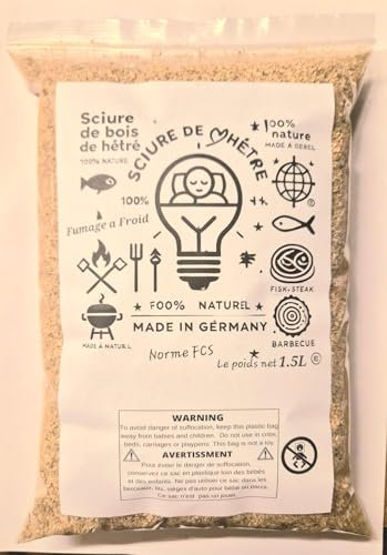 Aserrín de madera de haya, 1,5 l, para ahumadero de carne y pescado, apto para serpentina ahumadero en frío, fabricado en Alemania