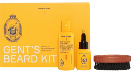 Seven Potions Set per la cura della barba, con shampoo, olio per barba e spazzola per barba, il set Ultimate per la cura della barba o regalo per gli uomini, note profumate Citrus Tonic