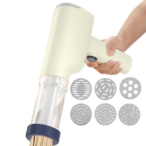 WEGJYKY Electric Pasta Maker, Noodle Maker Machine, Idiyappam Maker Indian Electric, 40W Handheld Electric Pasta Maker with 6 Pasta Discs Portable Automatic Noodle Maker with Measuring Cup