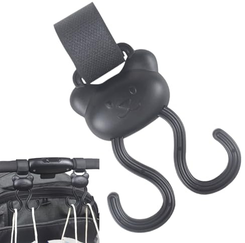 Stroller Hooks, doppelter Karabiner-Clip, Cartoon-Bear Fastener, verstellbares Schlaufendesign, rutschfester Griff, ideal für Baby-Reisen und Outdoor-Aktivitäten, Shopping Trips