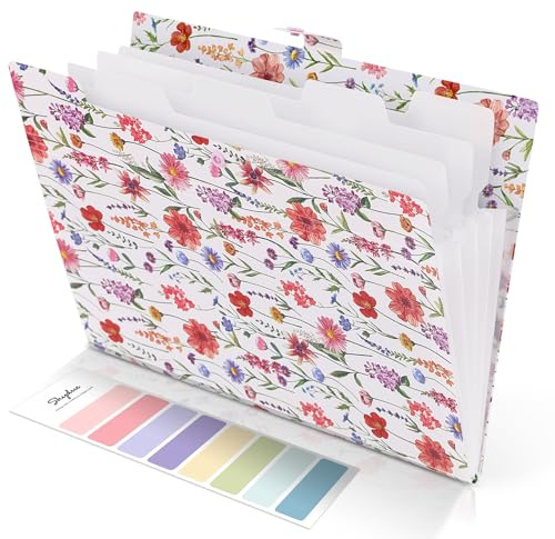 SKYDUE Accordion File Organizer, Floral Expanding File Folders with 5 Pockets, Cute Document Organizer for Paper Bills Receipt Storage, School Office & Hospital Supplies Letter/A4 Size White