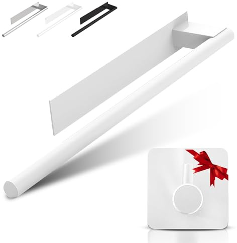 ORZAC® Toallero Adhesivo Blanco 39 cm - Acero Inoxidable Sin Taladro, Reutilizable con Cinta Extra y Gancho Adhesivo - Toalleros de Baño y Cocina Minimalistas