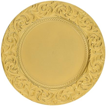 GALAXYWAY 150 PCS Gold Charger Plates Bulk, 13 inch Service Plate Round Underplate Plastic Antique Elegant Dining Table Chargers Sets for Parties Wedding Baby Shower Dinner Table Setting Decorations