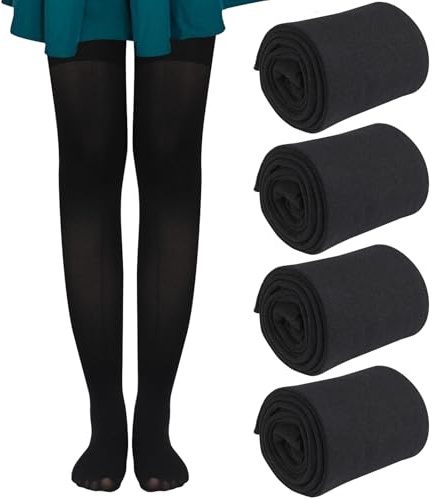 Meng Jiaran 4 Pairs Black Girls Tights Footed School Tights Kids Microfiber Ballet Dance Pantyhose for 11-13 Years Stage Performances,Dance Classes,Daily Practice,XXL