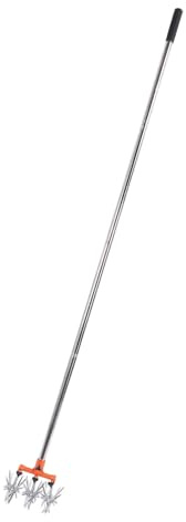 Riuulity Cultivateur de Jardin, Motoculteur Manuel en Acier Inoxydable avec Poignée Réglable, Dents et Roues Légères pour Aérer, Mélanger Le Sol, Semer de l'herbe, Démontage Facile du Sol