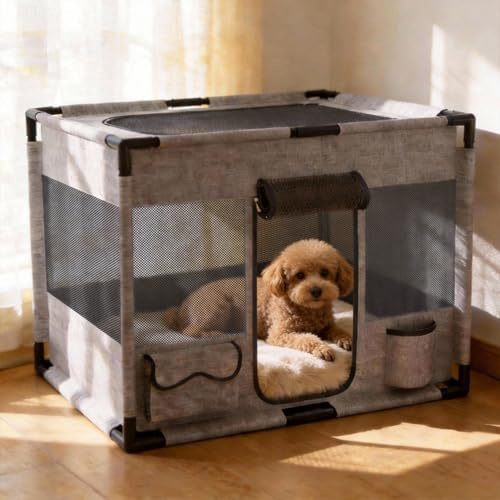 LZQ Vikbar husdjurslekhage Hund Katt Valp utomhus, Hundkorg Djurlekhage PVC-ram, Djurbur Djurutlopp Frigehege Hundbox Valplekhage för hundar, katter, smådjur - Kvadrat, M