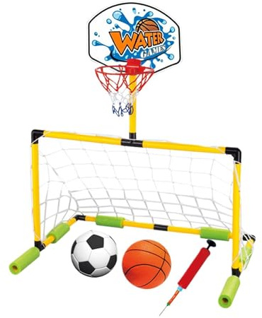 Canasta de Baloncesto para Piscina Juego De Portería Flotante 2 En 1