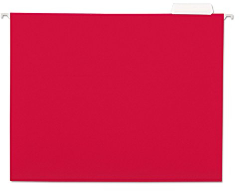 Universal Deluxe Bright Color Hanging File Folders, Letter Size, 1/5-Cut Tabs, Red, 25/Box