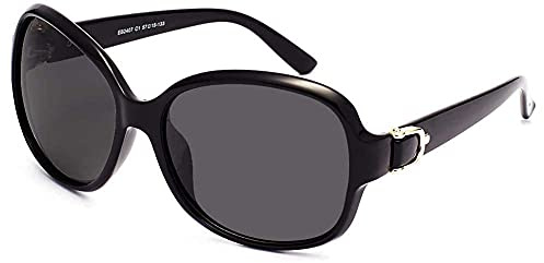 EFE Oversized Polarized Sunglasses for Women - Vintage Style Designer Dark Eyewear with Composite Frame & Case 100% UV Protection, Black