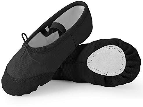 Soudittur Girls Ballet Shoes Black Canvas Split Sole Dance Slippers Yoga Flats Gymnastic Shoes for Children/Kids/Women/Adults/Boys/Toddler (11 UK Child)