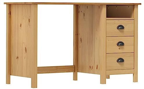 vidaXL Honey Brown Hill Desk - Solid Pine Wood With 3 Drawers and Built-in Shelf - Easy Assembly Rectangular Writing Study Desk for Home and Office