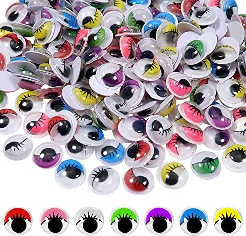 TOAOB 210 Stück Selbstklebend Wackelaugen mit Wimpern für Scrapbooking Kunsthandwerk Zubehör10mm Mehrfarbig Runde Kunststoff Augen