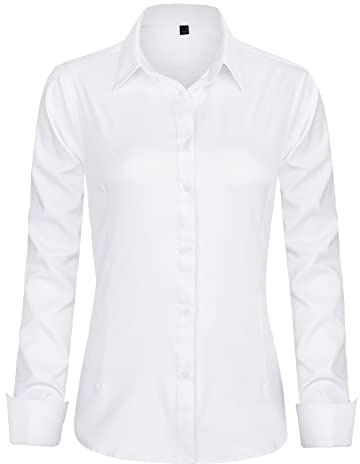 J.VER Womens Dress Shirts Long Sleeve Button Down Shirt Wrinkle-Free Business Casual Blouse Office Work Tops White XL