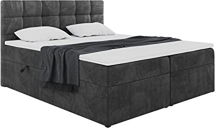 MEBLINI Boxspringbett mit Bettkasten - Gepolstert Doppelbett mit Matratze und Topper - Polsterbett mit Stauraum - Bett mit Kopfteil - Stauraumbett - TAPO 2-180x200 - H4/Schwarz Samt
