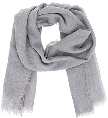 moonbow Einfarbiger Hellgrauer Schal Damen 20% Baumwolle 80% Viskose mit Fransen - Moderne Fashion Damen Stola - Langer und Rechteckiger Tuch 180 cm x 90 cm - Dünnes und Weiches Schaltuch