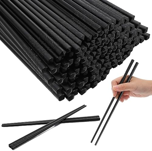 Dandat 48 Pairs Fiberglass Reusable Chopsticks 9.5 Dishwasher Safe Black Cherry Chopsticks for Chinese Style Japanese Food Cooking Supplies