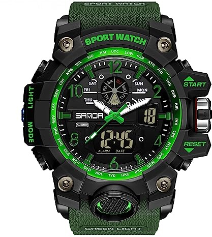 AIMES Orologio da uomo sportivo impermeabile militare multifunzione analogico digitale data sveglia cronometro tattica grande orologio da polso da uomo, verde militare