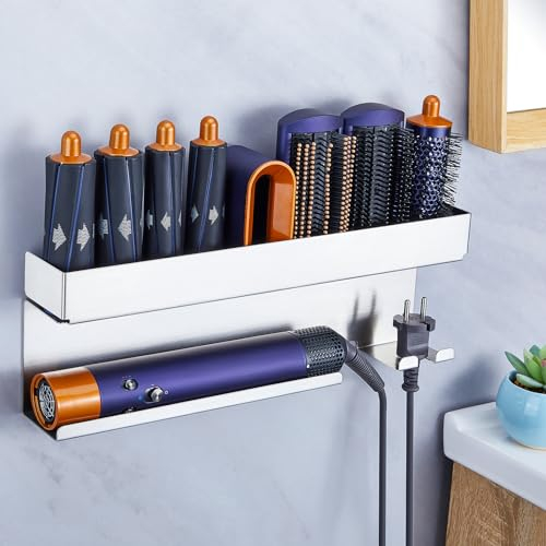 WAYASI Föhnhalter Wand Ohne Bohren, Föhn Halterung Für Dyson Airwrap Styler Lockenstab Zubehör, Fönhalterung Wandhalterung, Edelstahl Haartrockner Halterung, Selbstklebend Haartrocknerhalter Für Bad