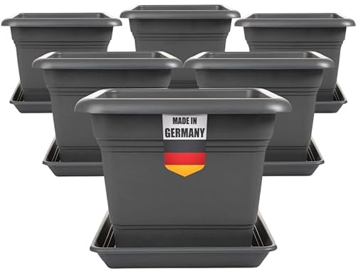 2friends Pflanzkübel GroÃŸ AuÃŸen 40x40 cm â€“ 6er Set Anthrazit Blumentopf Gross für Terrasse und Garten Robuster Pflanztopf 40 cm Durchmesser Blumenkübel