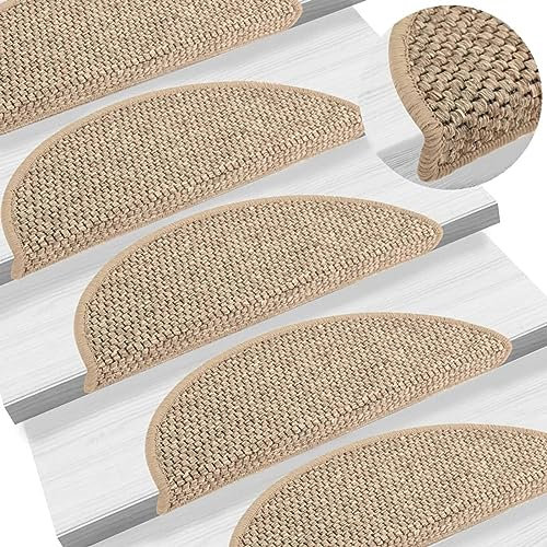ShGaxin Självhäftande matta Sisal Trappa 15 st Beige 56 x 17 x 3 cm, trappmattor, halkfri för trappa, halkfri matta - SPU:326866