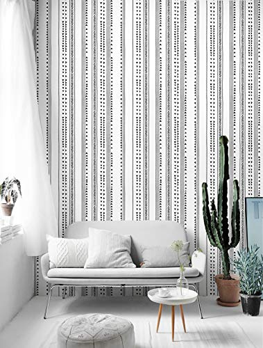 Självhäftande tapet svart vit, 44,5 x 500 cm tapet svarta ränder modern geometrisk tapet svart vit tapet fiskben vintage möbelfolie självhäftande för vardagsrum sovrum kök