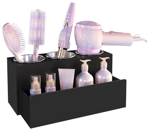 PITBVO Matte Black Countertop Hair Tool Organizer for Vanity