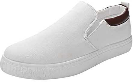 Zapatillas de ocio para hombre, zapatillas deportivas para correr, suela gruesa, zapatillas de fitness, antideslizantes, ligeras, con cordones, zapatillas de suela plana, zapatos cómodos, Blanco, 43