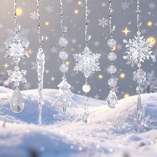 BAIEGOED 30PC Transparent Ornaments Set, Winter Wedding & Frozen-Themed Party Decorations - Hanging Imitation Crystal Acrylic Snowflake Ice Pillar Pendant for Tree/Wall/Window Decor