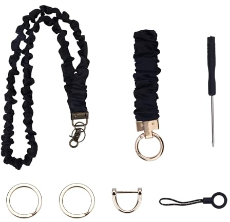 Töjbar Scrunchie Lanyard, Dras ut Nyckelband med Säkerhetslänk för ID Brickor & Nycklar Perfekt för Lärare Sjuksköterskor Kontor (Svart)